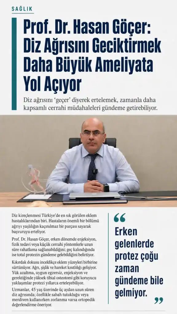 Prof. Dr. Hasan Göçer: “Diz Ağrısını Geciktirmek Daha Büyük Ameliyata Yol Açıyor”